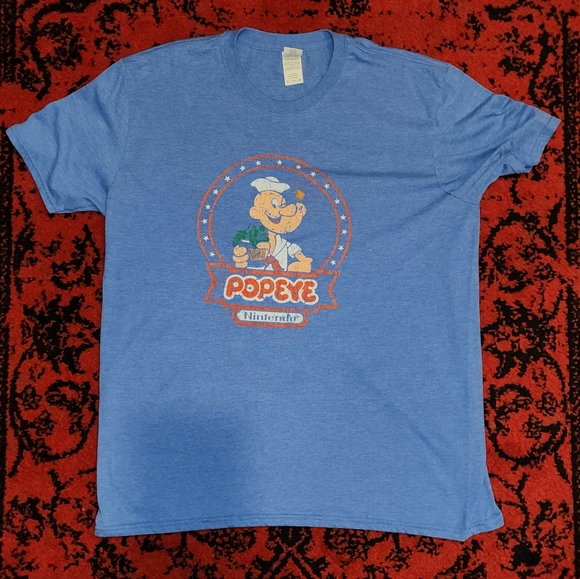 Popeye Nintendo T-Shirt, Light Blue Distressed Style, Men's Size X-Large, XL - Picture 8 of 8